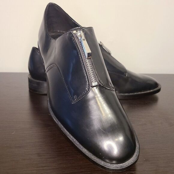 NWT Zara Black Patent Faux Leather Zipper Oxfords – 40 (US 9) - Picture 1 of 8